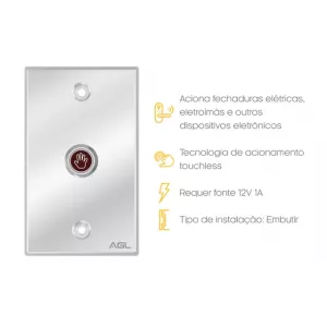 AGL BOTOEIRA ACIONADOR SEM TOQUE EMBUTIR 4X2 (INOX)