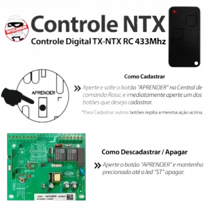 ROSSI CONTROLE REMOTO PRETO NOVO 433 MHZ CT NTX RC